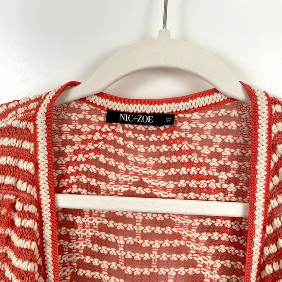 Nic and Zoe Womens Cardigan Coral White Extra Small Cotton Blend Open Knit - Picture 7 of 10
